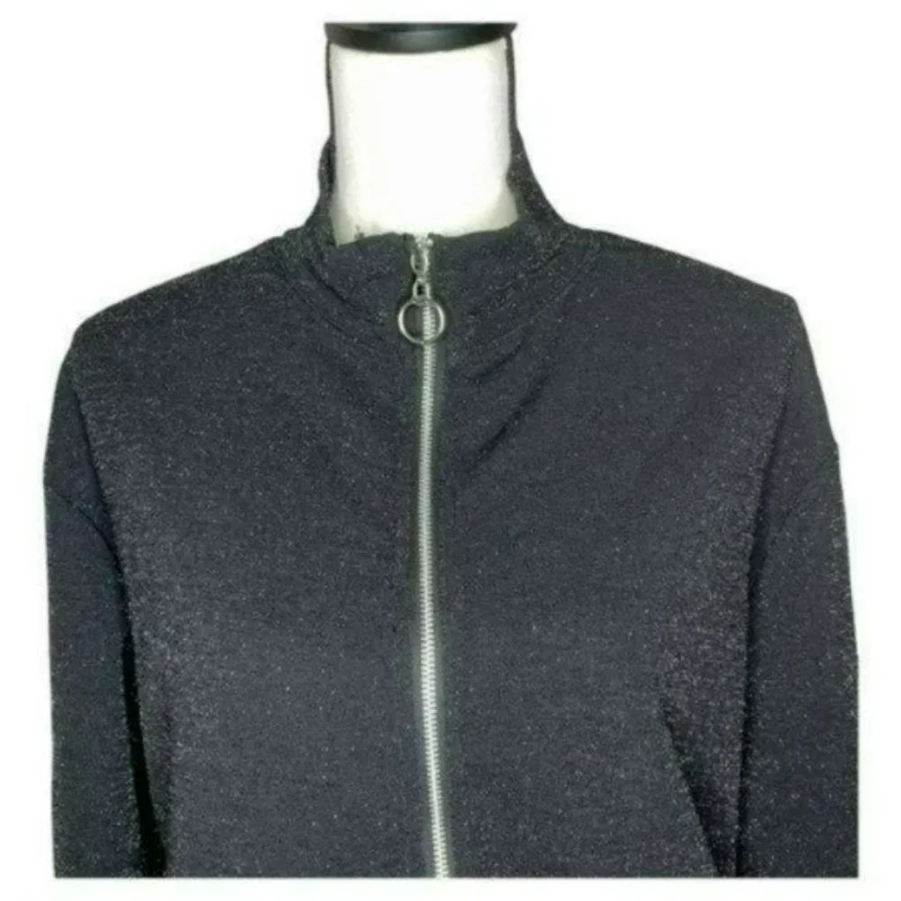 Wild Fable Black Zip Long Sleeves Shimmer Casual Lightweight Sweater Size M - Picture 6 of 13
